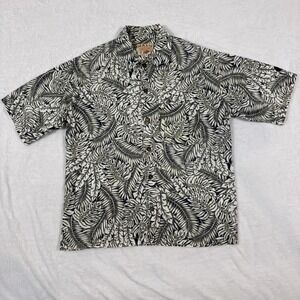 Vintage‎ Nalu Hawaiian Buffalo Shirt Mens Medium Olive Green Tropical Leaf Print